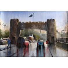 Sarfraz Musawir,15 x 22 Inch, Watercolor on Paper, Cityscape Painting, AC-SAR-095
